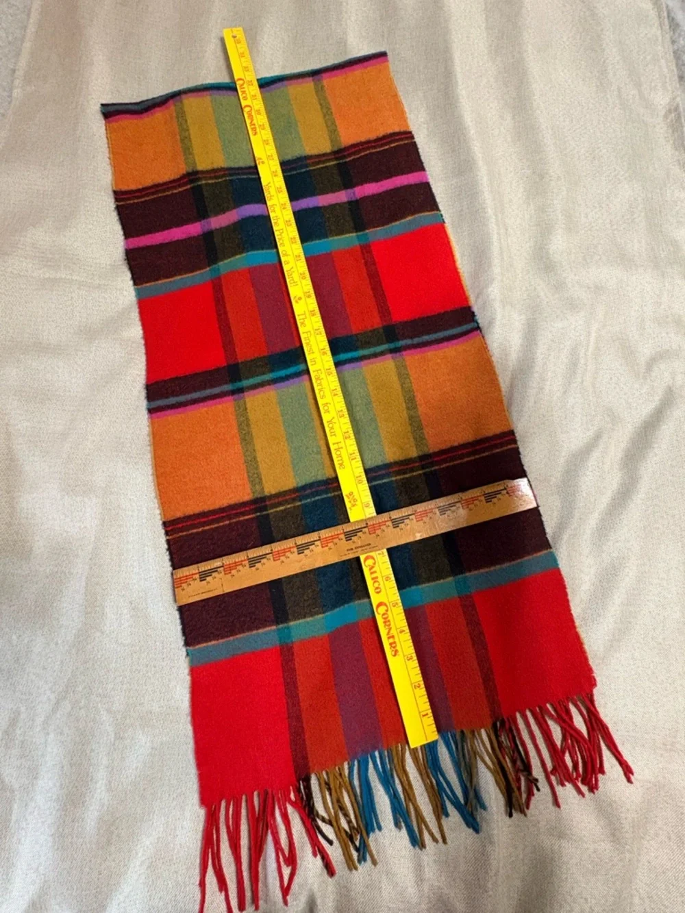 Bright Plaid Fringe Scarf Multicolor Tartan 15”x64”